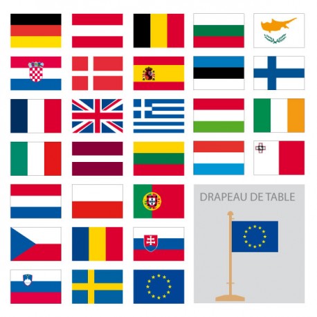 Kit de drapeaux de table européens : 28 pays + 1 CEE
