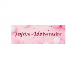Bâche PVC JOYEUX ANNIVERSAIRE de couleur rose