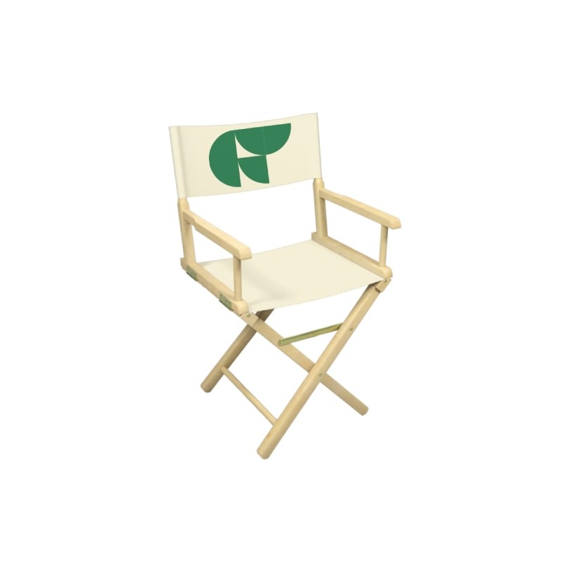 Chaise en bois type réalisateur avec assise et dossier imprimés