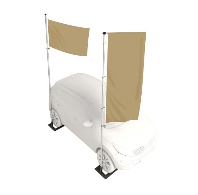 Mâts à drapeaux pour mettre en avant des véhicules dans une concession automobile Mâts à drapeaux pour mettre en avant des véhicules dans une concession automobile
